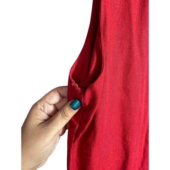 St Johns Bay Vintage Linen Blend Red Button Front Sleeveless Midi Dress Size 18M - Picture 5 of 6